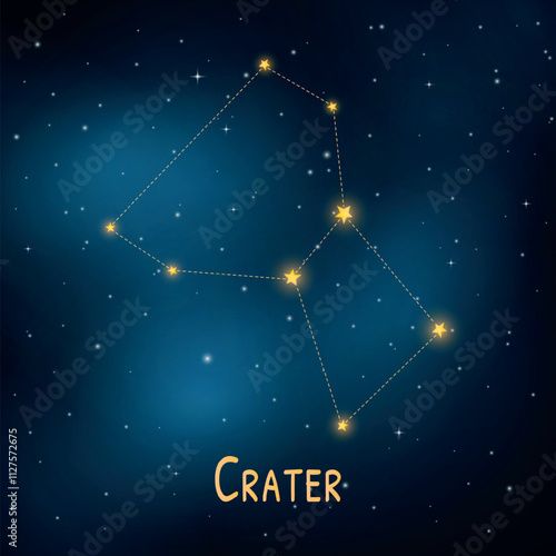 Crater constellation in the night sky: star map illustration and astronomical diagram.