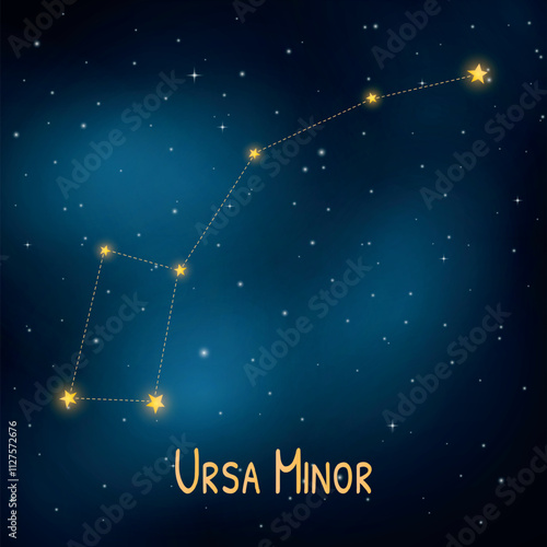 Ursa minor constellation illustration in night sky with starry background.