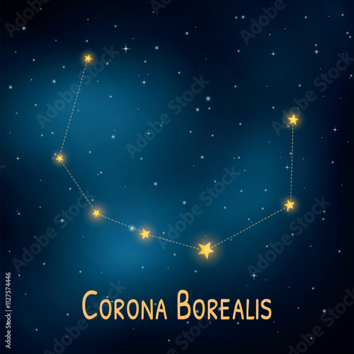 Corona borealis constellation on starry night sky: celestial art, astronomy, and mythology inspiration.