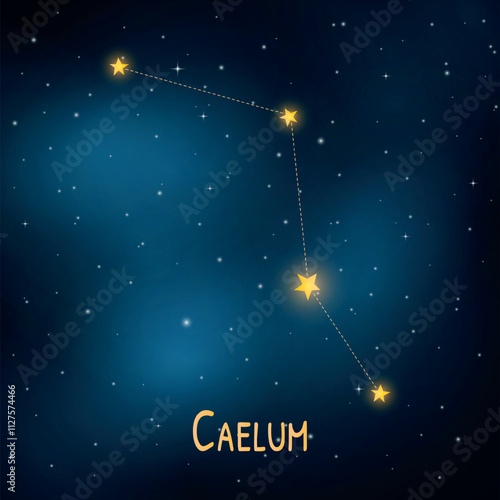 Caelum constellation on a starry night sky with bright stars.