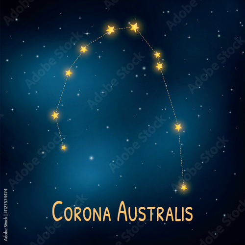 Corona australis constellation: celestial map of the southern night sky.