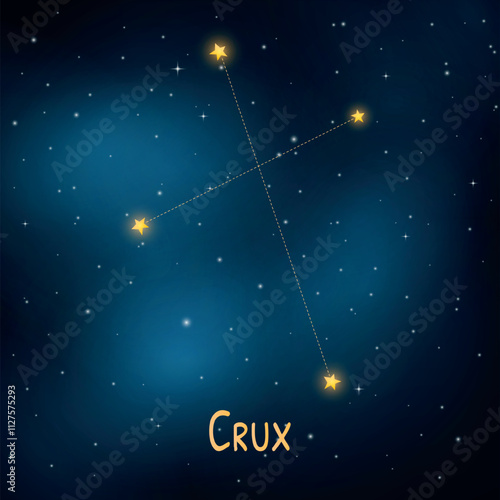 Crux constellation in a starry night sky with glowing stars.