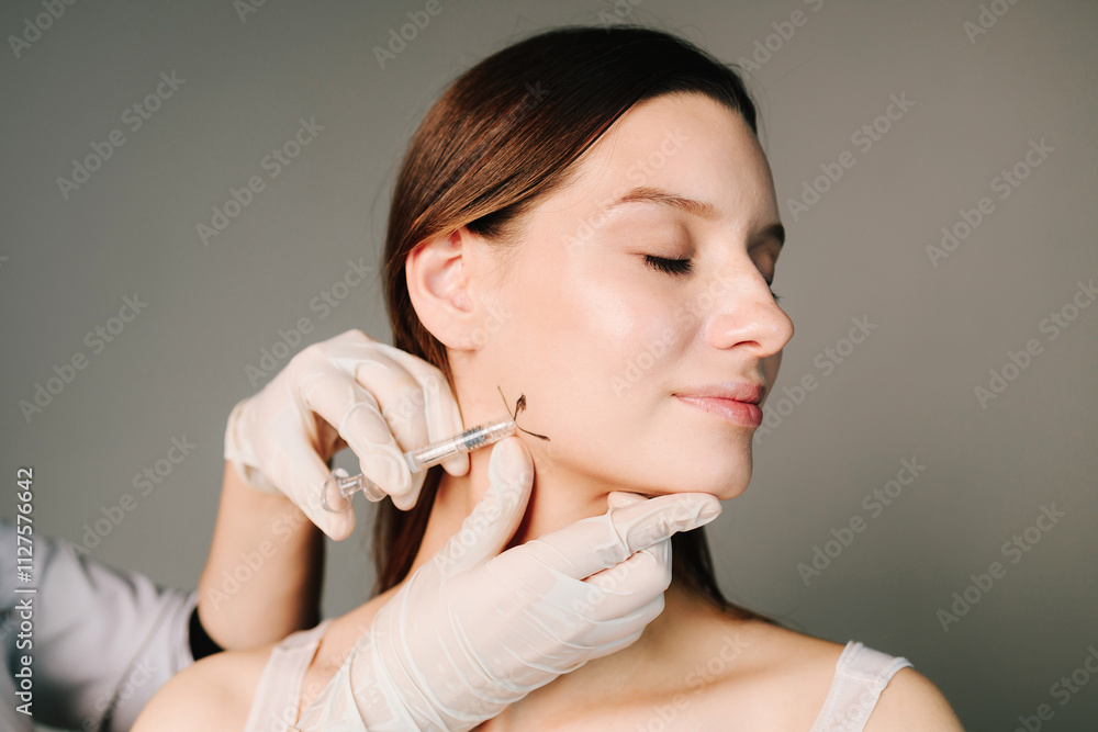 Contouring of the corners of the jaw. Professional beauty treatment. Correcting shape of the cheekbones. Correction of the jaw with fillers. Contouring of the corners of the jaw. Professional beauty treatment. Correcting shape of the cheekbones. Correction of the jaw with fillers.