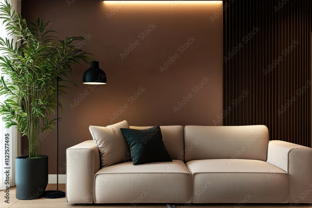 Fototapeta premium Living room in trend Mocha Mousse color 2025 year 