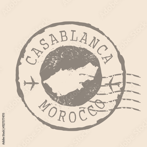 Stamp Postal Casablanca is city of Morocco. Map Silhouette rubber Seal.  Design Retro Travel. Seal of Map Casablanca grunge  for your design.  EPS10