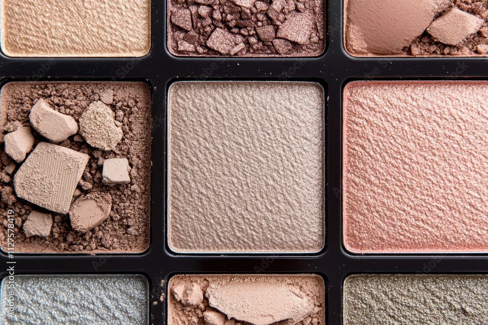Fototapeta premium Eyeshadow colorful shades palette in mocha mousse tones close-up 