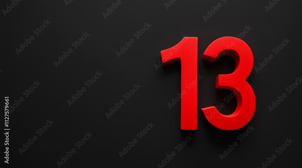 Bright red number 13 on a black minimalistic background, a bold, effective and attractive design for graphic use Bright red number 13 on a black minimalistic background, a bold, effective and attractive design for graphic use