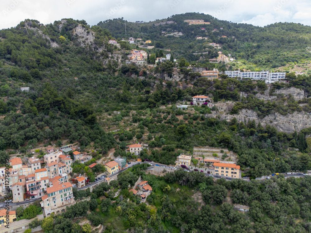 Aerial view on Italian Riviera from French-Italian border in Grimaldi village, Ventimiglia near San-Remo, travel destination, panoramic view from above Aerial view on Italian Riviera from French-Italian border in Grimaldi village, Ventimiglia near San-Remo, travel destination, panoramic view from above