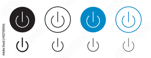 Set of 8 "Power button" icons with an unexpanded vector & 1 silhouette - Power button icon representing on/off functionality use in UI/UX design mobile apps websites software interfaces technology