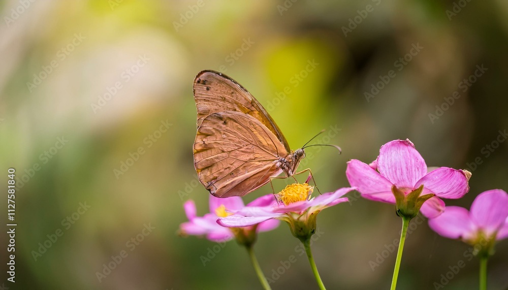A rare butterfly sits on the last remaining petal A rare butterfly sits on the last remaining petal
