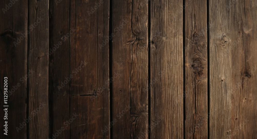 Fototapeta premium Close-up view of a rustic wooden surface displaying a rich array of textures and patterns formed by weathered planks in a warm, earthy tone.