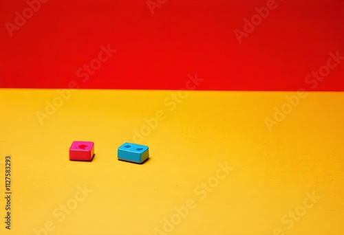 colorful blocky objects on yellow table