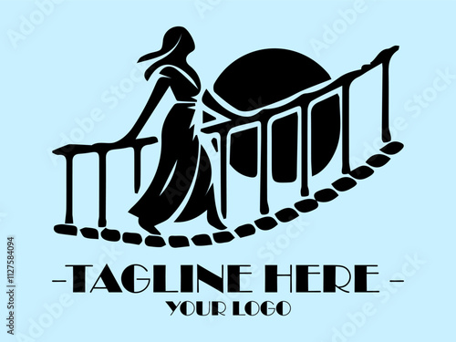 Woman on rope bridge. woman walking on bridge  Perfect for tourism, travel, empowerment, and adventurethemed designs