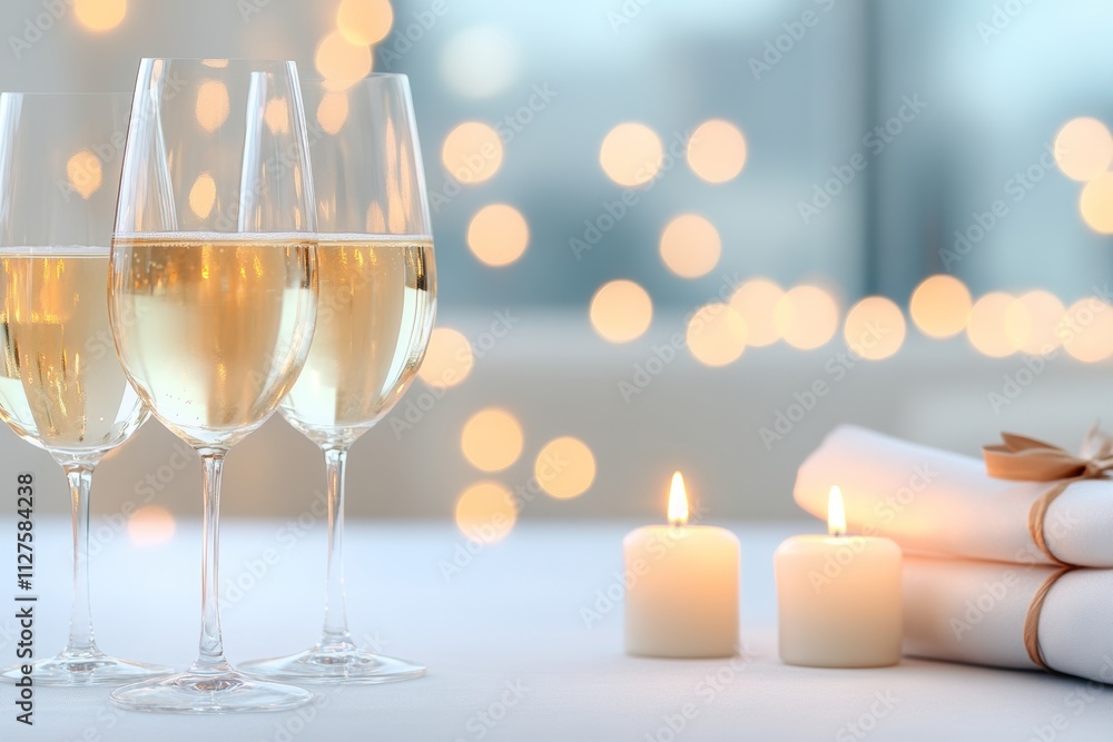 Valentine's Day Celebration: glass of champagne or a box of chocolates. Generative AI Valentine's Day Celebration: glass of champagne or a box of chocolates. Generative AI