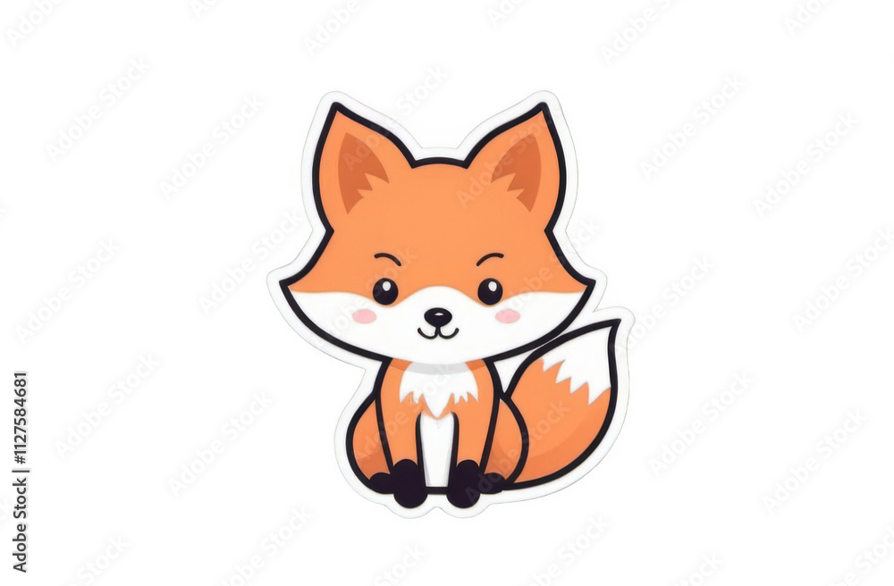 Obraz premium Cartoon fox sitting on white background sticker