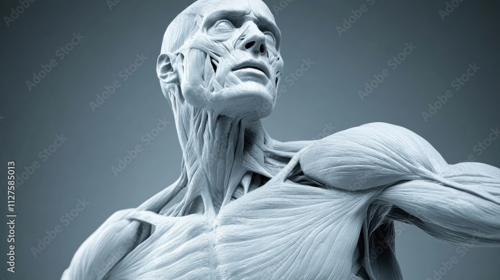 Anatomical sculpture showcasing detailed human musculature, AI Anatomical sculpture showcasing detailed human musculature, AI