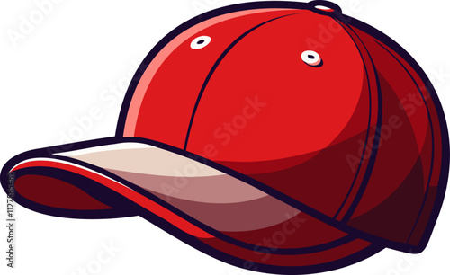 Red cap. Sport cloth or basketball headwear. Basic trucker wear. Baseball flat hat