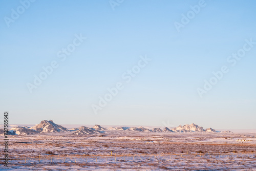 Frozen landscape near Gullfoss in Iceland in winter