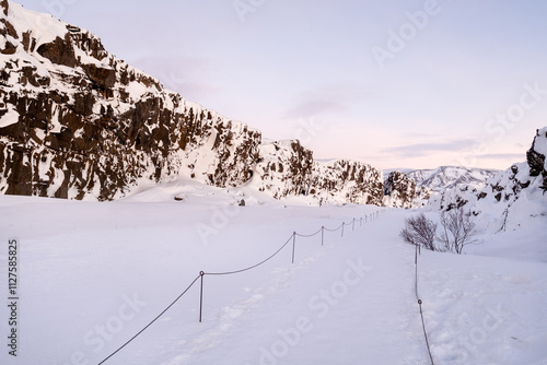 Thingvellir national park covered in snow in Iceland in winter