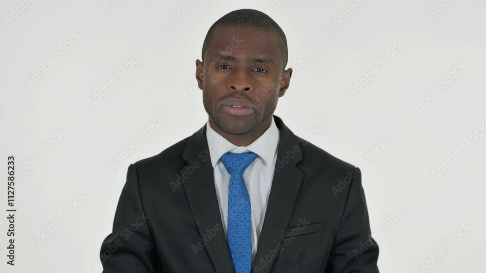 Portrait of Talking African Businessman Doing Video Chat on White Background Portrait of Talking African Businessman Doing Video Chat on White Background
