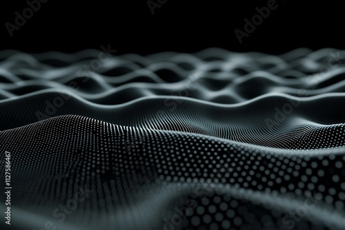 Abstract black and white textured waves in dark setting