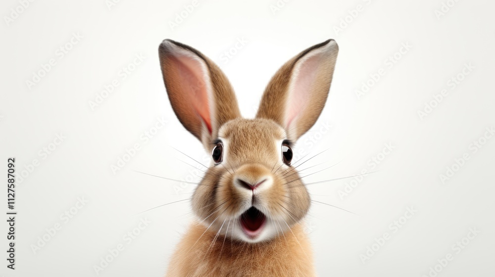 Surprised Funny Cute Bunny with Big Eyes on Light Background, Cute Animal Portrait Surprised Funny Cute Bunny with Big Eyes on Light Background, Cute Animal Portrait