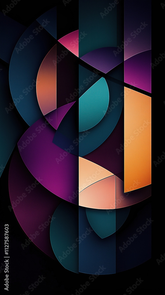 Modern Abstract Composition of Overlapping Geometric Shapes in Jewel Tones for Bold Home Decor Modern Abstract Composition of Overlapping Geometric Shapes in Jewel Tones for Bold Home Decor