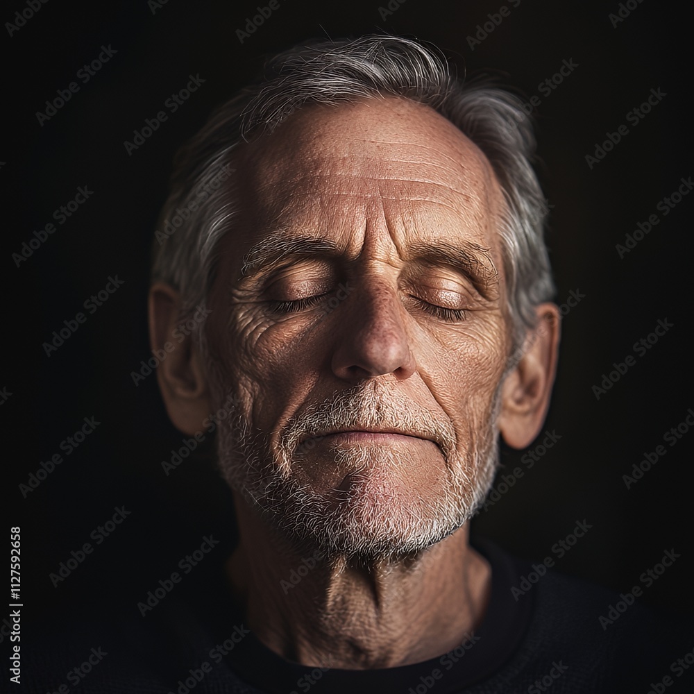 Older man meditating with closed eyes outdoors Older man meditating with closed eyes outdoors