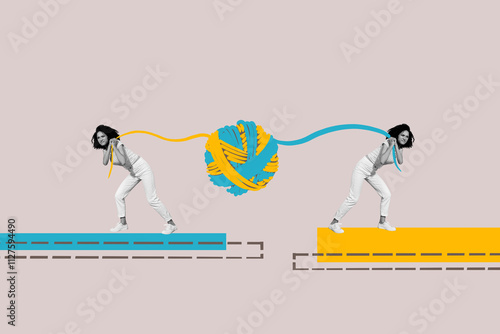 Φωτογραφία Composite 3D collage trend artwork template design of two young lady twins walk