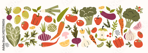 Set fresh vegetables. Agriculture produce, harvest. Ripe fresh organic food: tomatoes, cucumbers, broccoli, carrots, onions and other ingredients. Vegetarian stickers set
