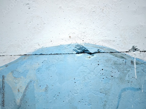 Crack on blue wall 