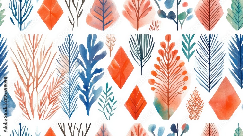 Obraz premium Abstract background, forest watercolor, geometric pattern, seamless patterns.