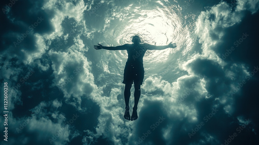 custom made wallpaper toronto digitalA diver's silhouette descending into the blue ocean depths among fish and corals illuminated by sunbeams