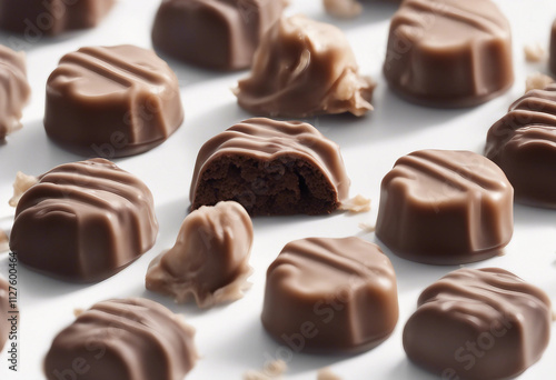 Collection of chocolate pralines isolated on transparent or white background