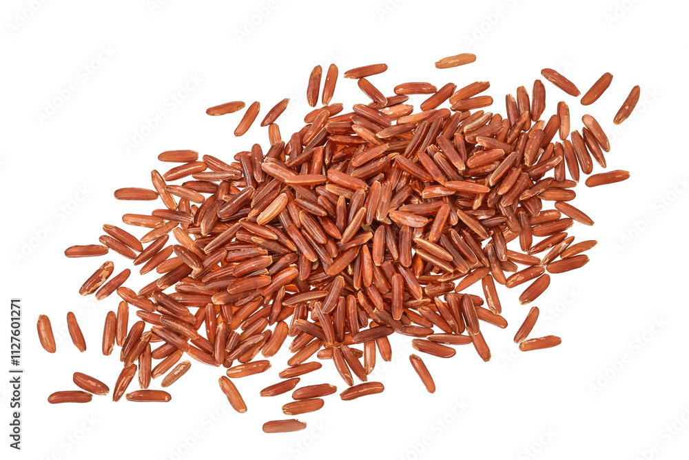 red rice heap isolated on white background. Top view. Flat lay red rice heap isolated on white background. Top view. Flat lay