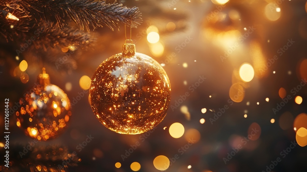 Fototapeta premium Festive christmas light decorations and ornaments creating a joyful new year winter atmosphere