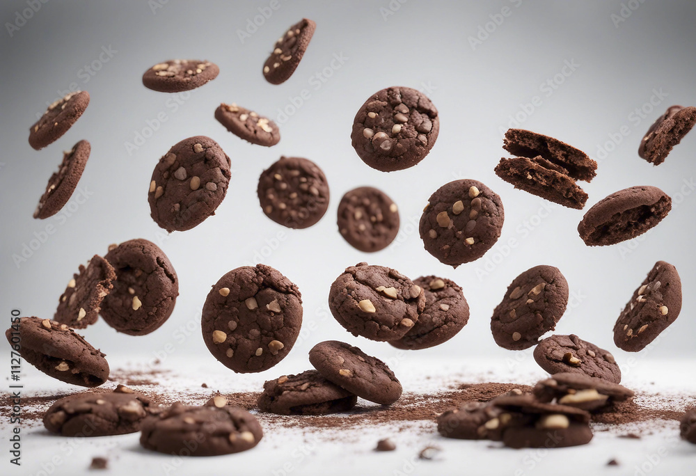 Chocolate cookies flying isolated on transparent or white background Chocolate cookies flying isolated on transparent or white background