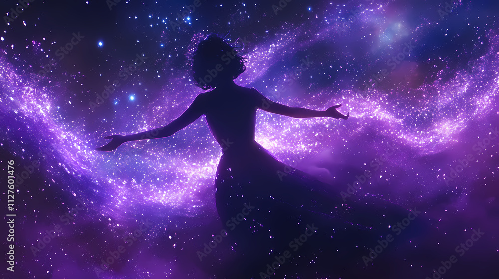 Cosmic reverie: a celestial ballet of purple and blue lights. Reverie. Illustration Cosmic reverie: a celestial ballet of purple and blue lights. Reverie. Illustration