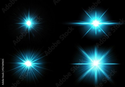 Wallpaper Mural Blue glowing light effect set with stars and lens flare vector illustration on a black background Torontodigital.ca