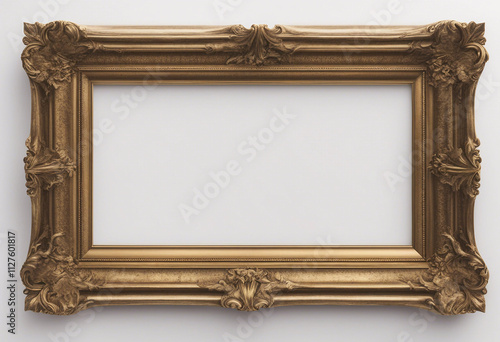 Antique gold picture frame isolated on white background