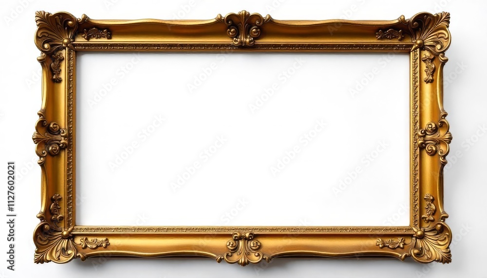 Ornate Gold Picture Frame Against White Background Ornate Gold Picture Frame Against White Background