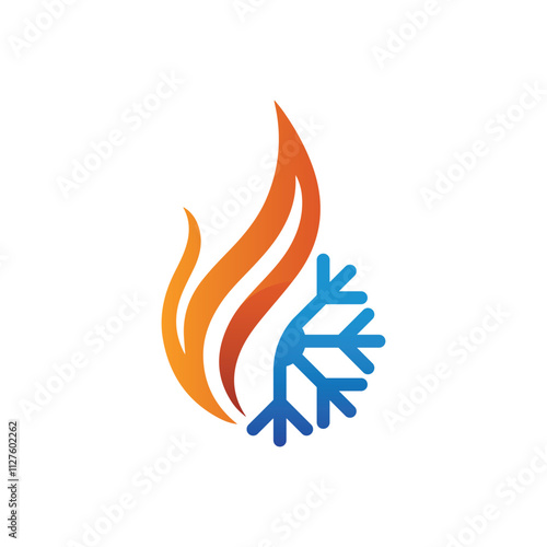 Air Conditioning Logo, HVAC Logo Concept with Fire Heating Cooling Snowflake Conditioning symbol
