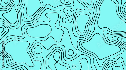 Abstract Topographic Map Design Turquoise and Black Lines Pattern Background Illustration