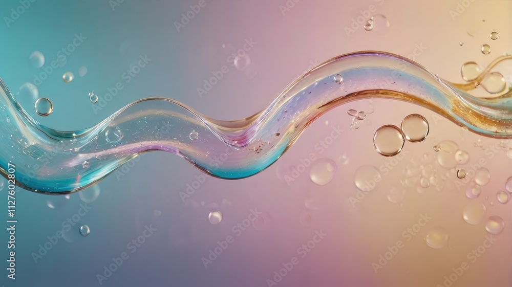 Elegant Wavy Transparent Oil Slick with Bubbles on Gradient Background Elegant Wavy Transparent Oil Slick with Bubbles on Gradient Background