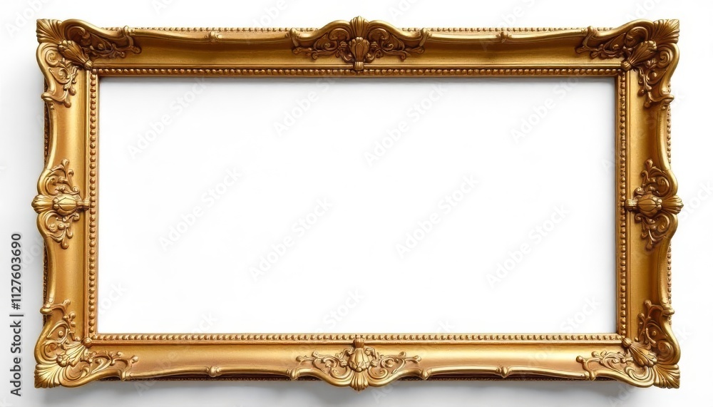 Ornate Gold Picture Frame Against White Background Ornate Gold Picture Frame Against White Background