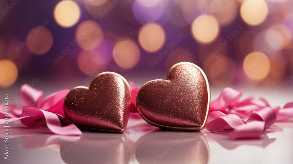 Fototapeta premium Two heart-shaped boxes, one slightly behind the other
