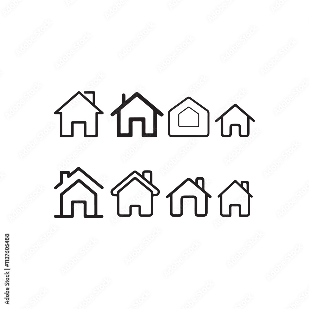 house icon set vector line art on white background. house icon set vector line art on white background.