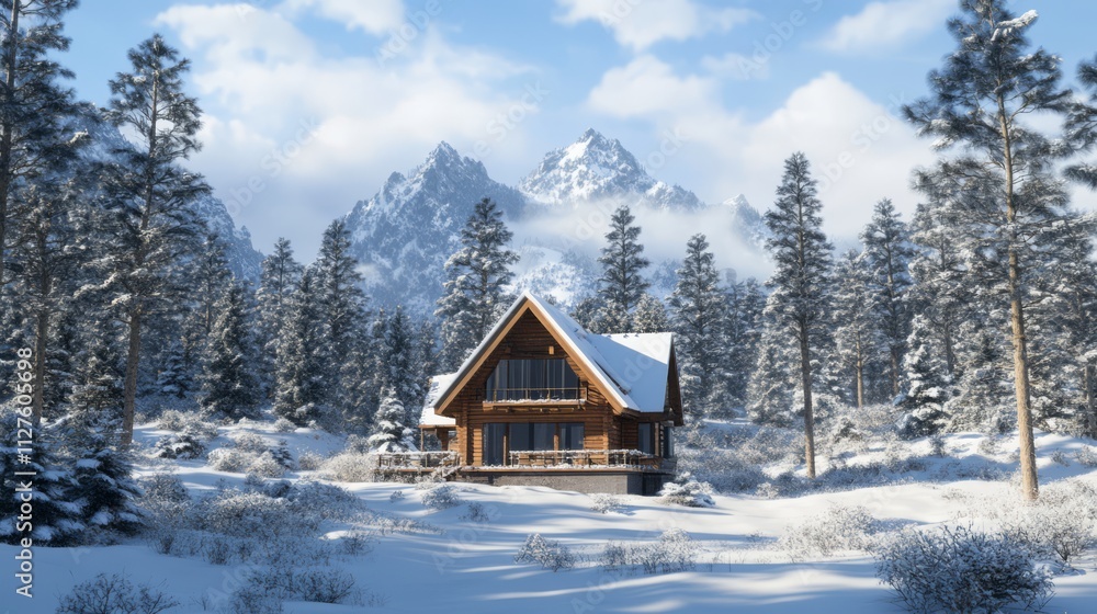 Snowy mountain cabin in winter wonderland. Snowy mountain cabin in winter wonderland.