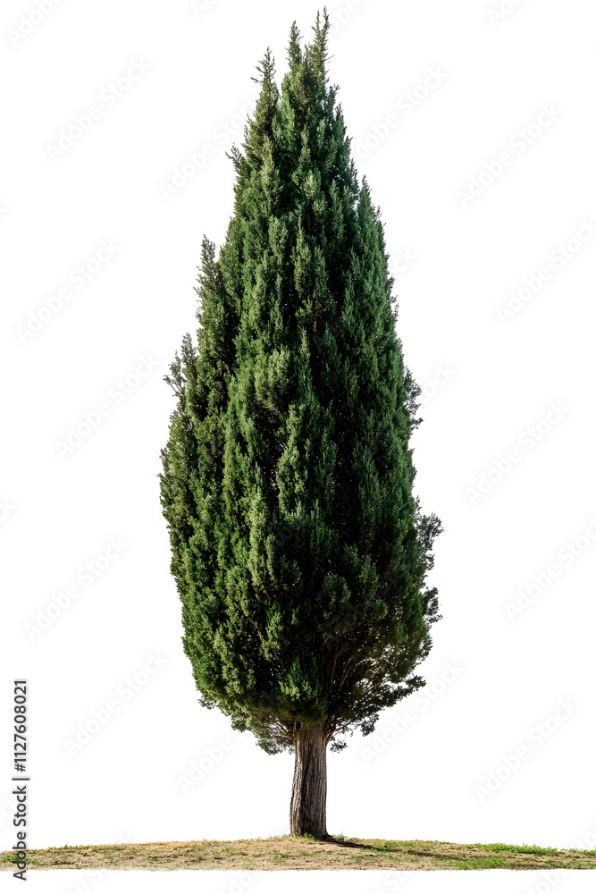 Photo of a cypress tree isolated on transparent background, tuscan or mediterranean tree, png file
