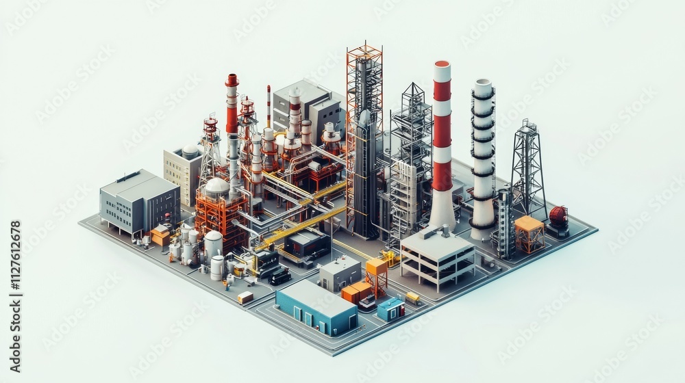 Industrial complex with various structures and equipment located in a modern urban setting Industrial complex with various structures and equipment located in a modern urban setting